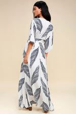 Kimono Sleeve Frawn Leaf Maxi Dress