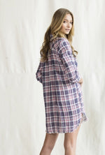 Plaid Tunic Dress with Frayed Hem