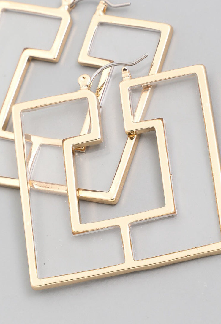 Square Geometric Gold Earring