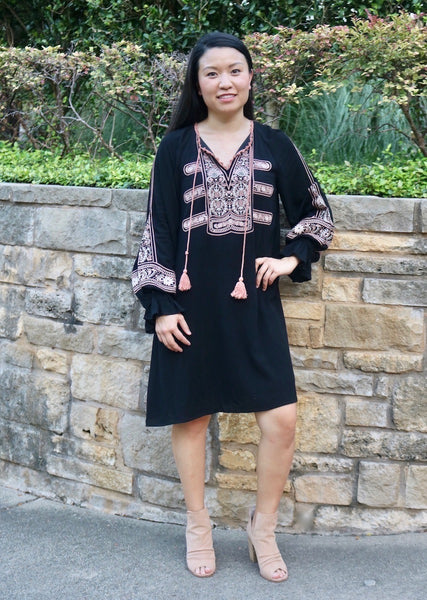 Embroidered Dress With Tassel Neck Tie October Lane Shop Embroidered Dress With Tassel Neck Tie October Lane Shop