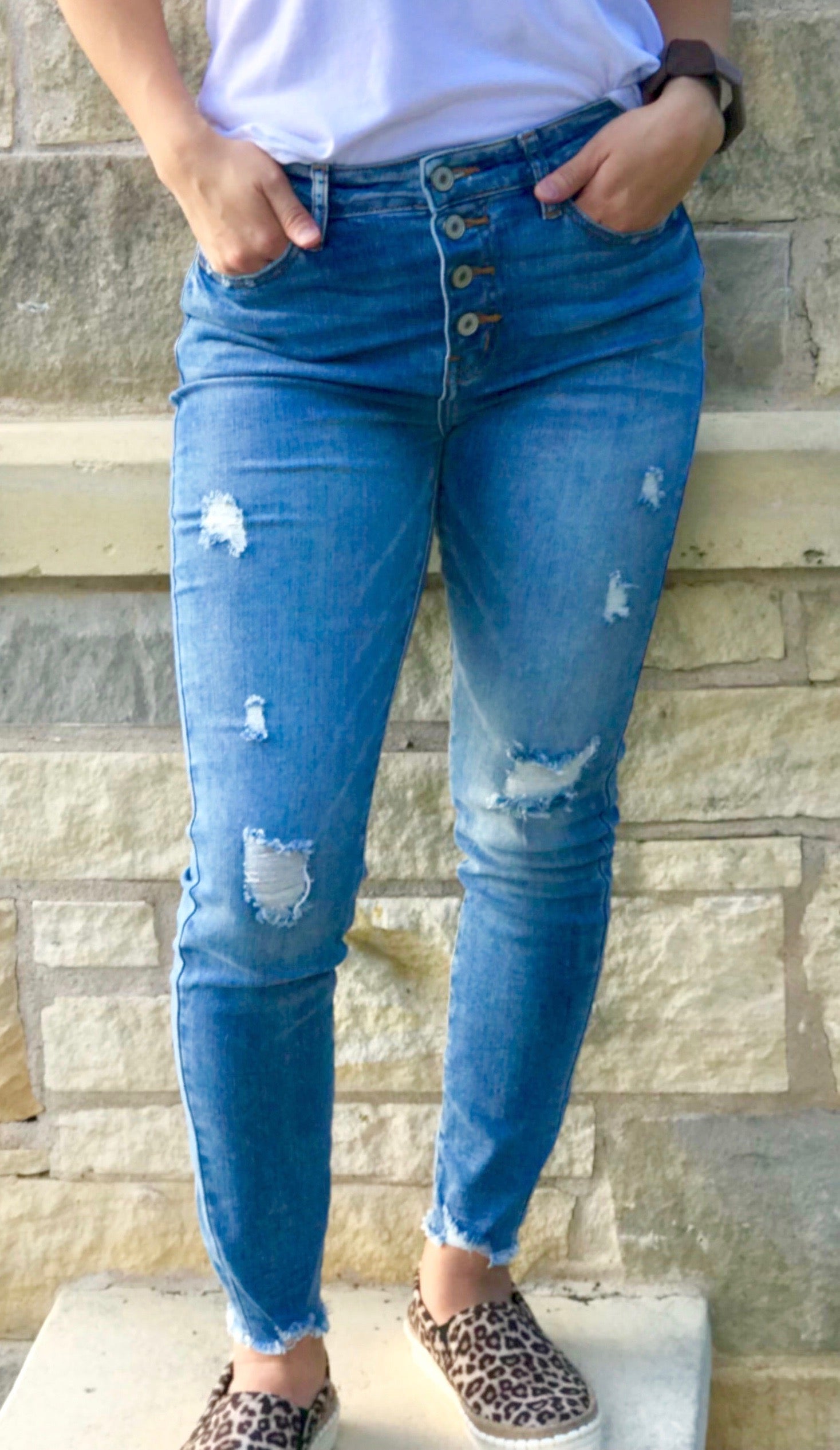 High Rise Distressed Skinnies Jeans