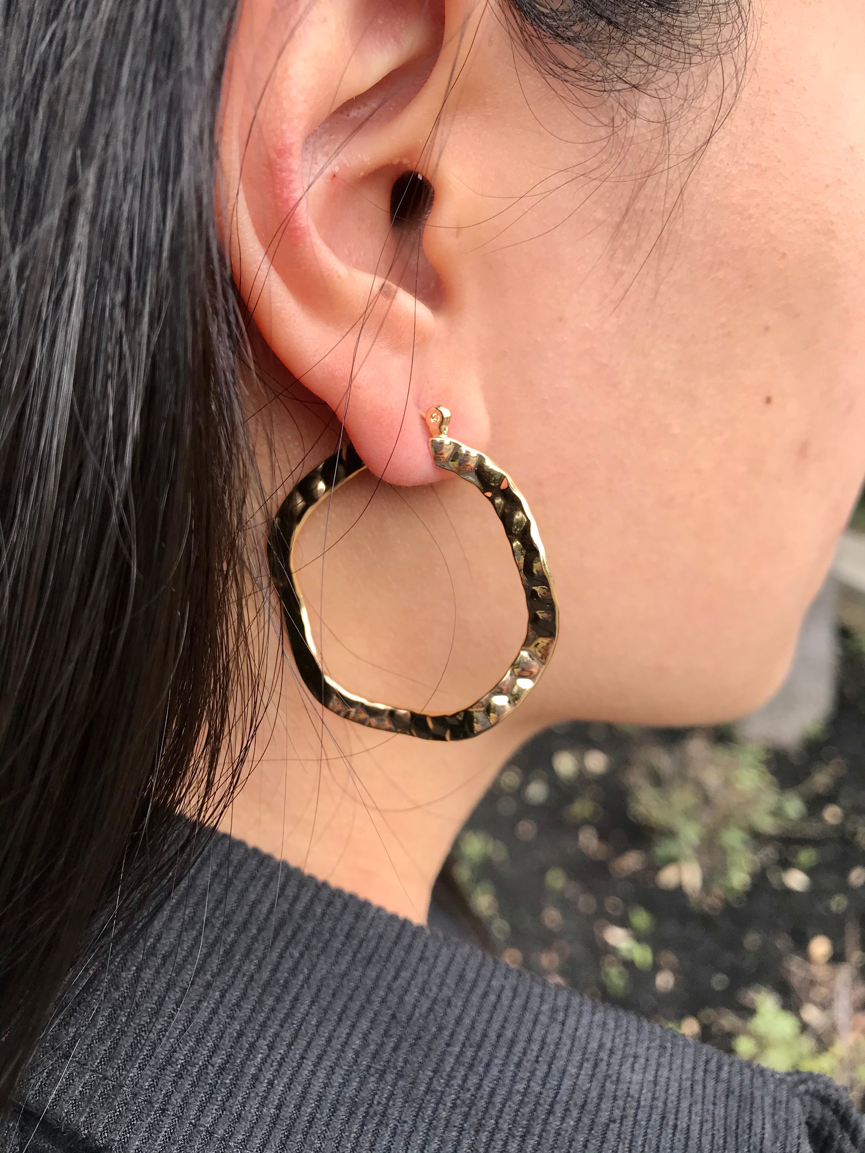 Gold Wavy Hammered Hoops