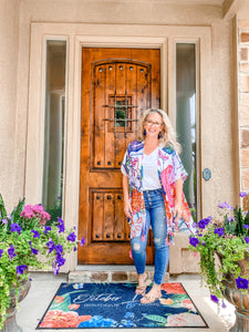 Large Floral Print Tassels Kimono