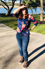 Navy Blue Floral Knot Top