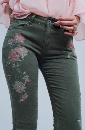 Jeans with Floral Embroidery