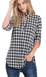 Plus Size Houndstooth 3/4 Sleeve Top
