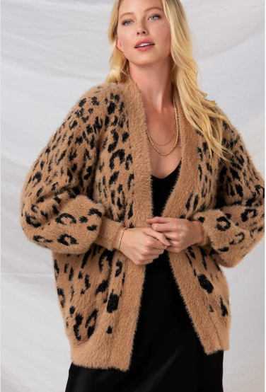 Leopard Puff Sleeve Cardigan October Lane Shop