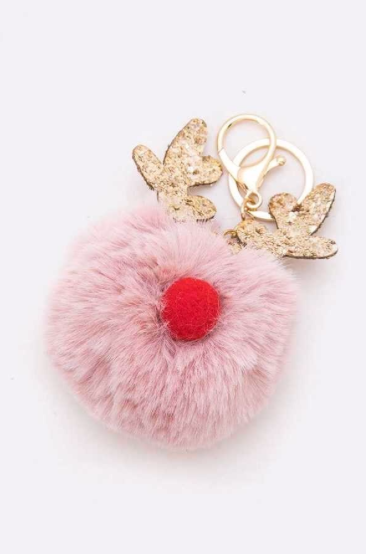 Christmas Reindeer Pom Pom Keychain