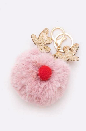 Christmas Reindeer Pom Pom Keychain