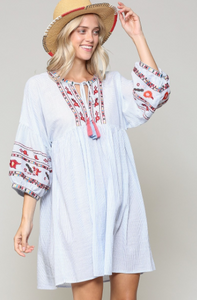 Lightweight Striped and Embroidered Dress