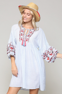 Lightweight Striped and Embroidered Dress