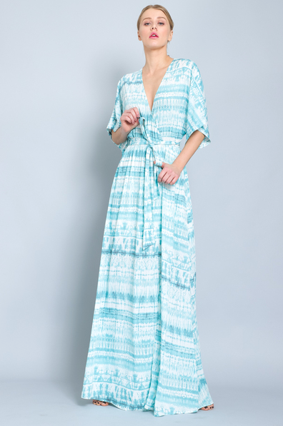 Kimono Sleeve Tie-Dye Maxi Dress