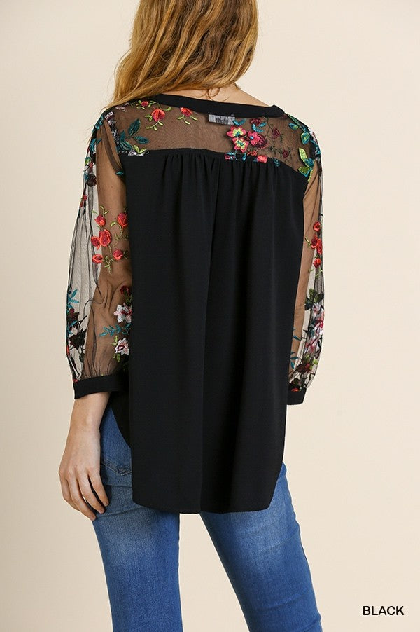 Floral Embroidered Puff Sleeve Top