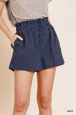 Navy Striped High Waist Shorts